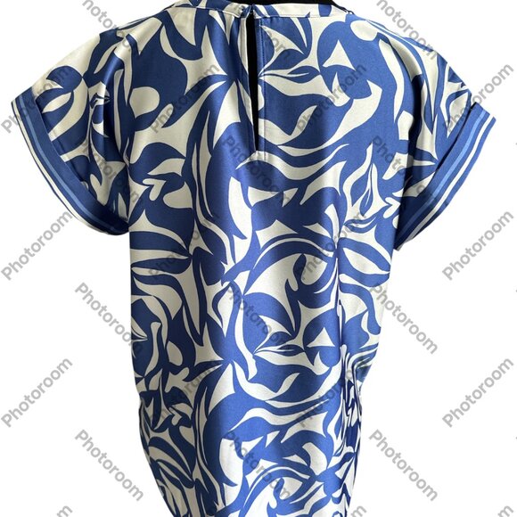 Loft Blue & White Patterned Cap Sleeve Blouse Small - Picture 6 of 6